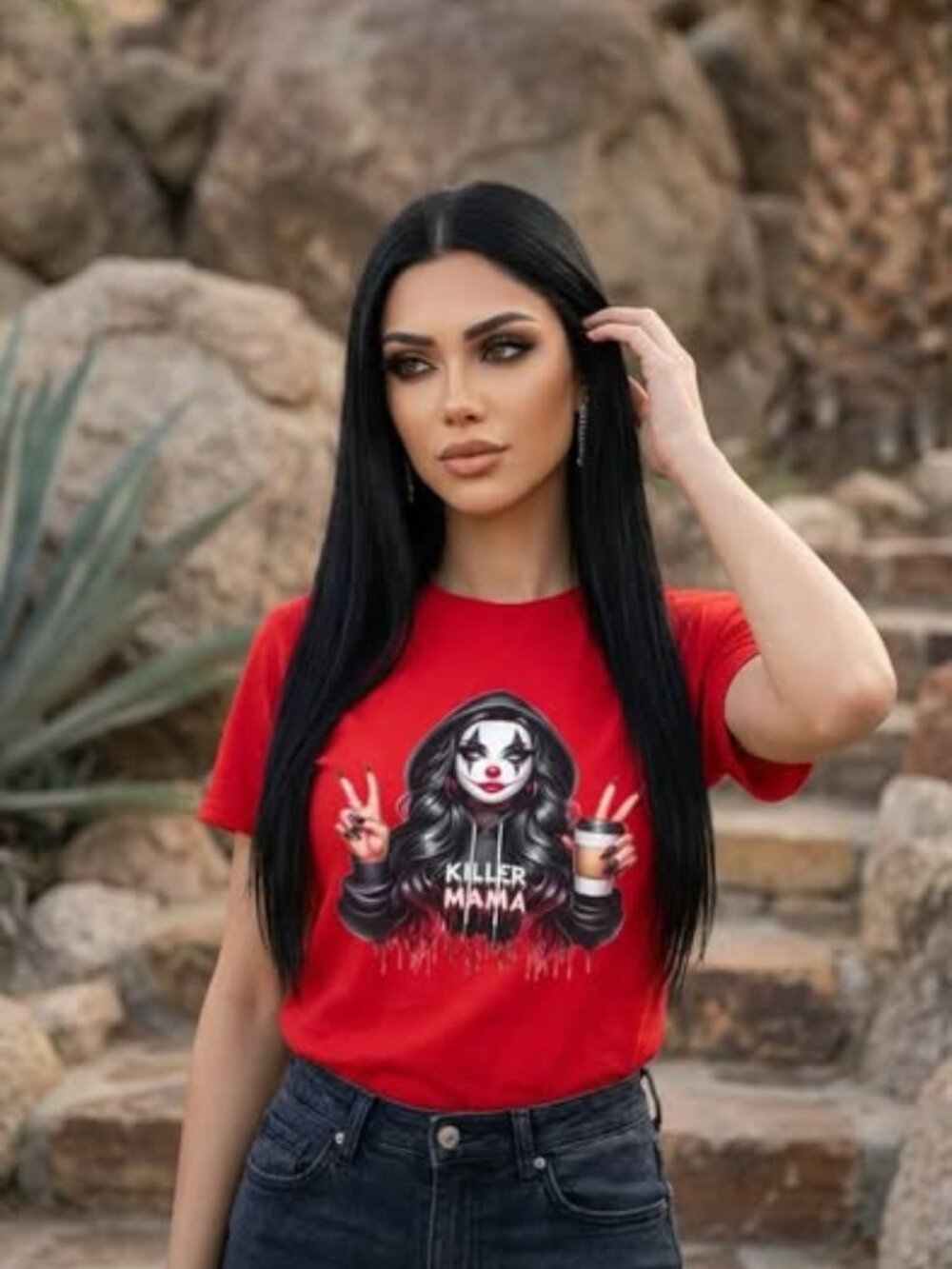 Killer Mama Clown Red Graphic Tee Women’s Size S Gildan Handmade Horror Shirt Ne